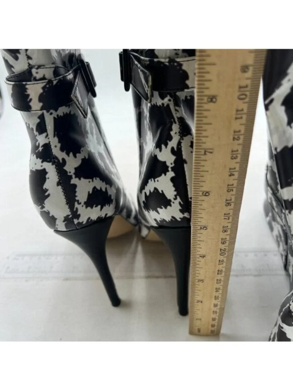 Women's Long Boots Stiletto High Heels Pionted Toe Boots White Black Leopard